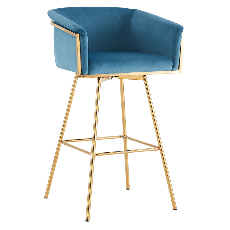Bar stool, bar chair, velvet seat, golden color steel legs
